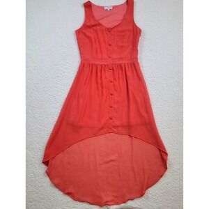 Cache Cache High Low Dress Womens Coral Chiffon Button Front Sleeveless Sheer